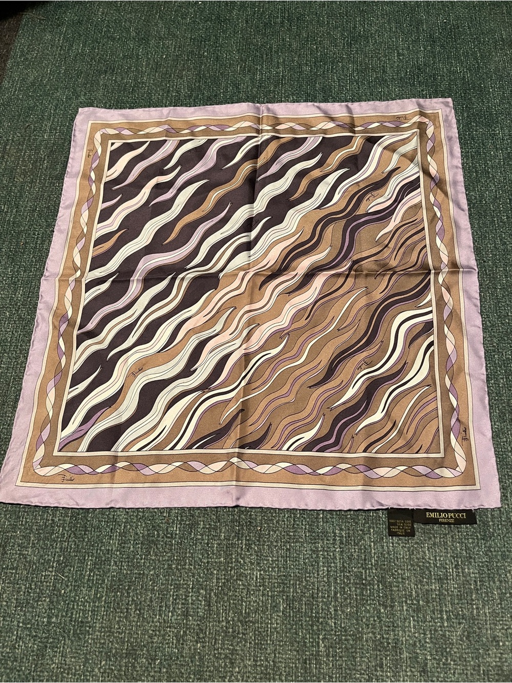 Authentic Emilio Pucci 100% Silk Scarf – Pastel Lavender Geometric Made in Italy